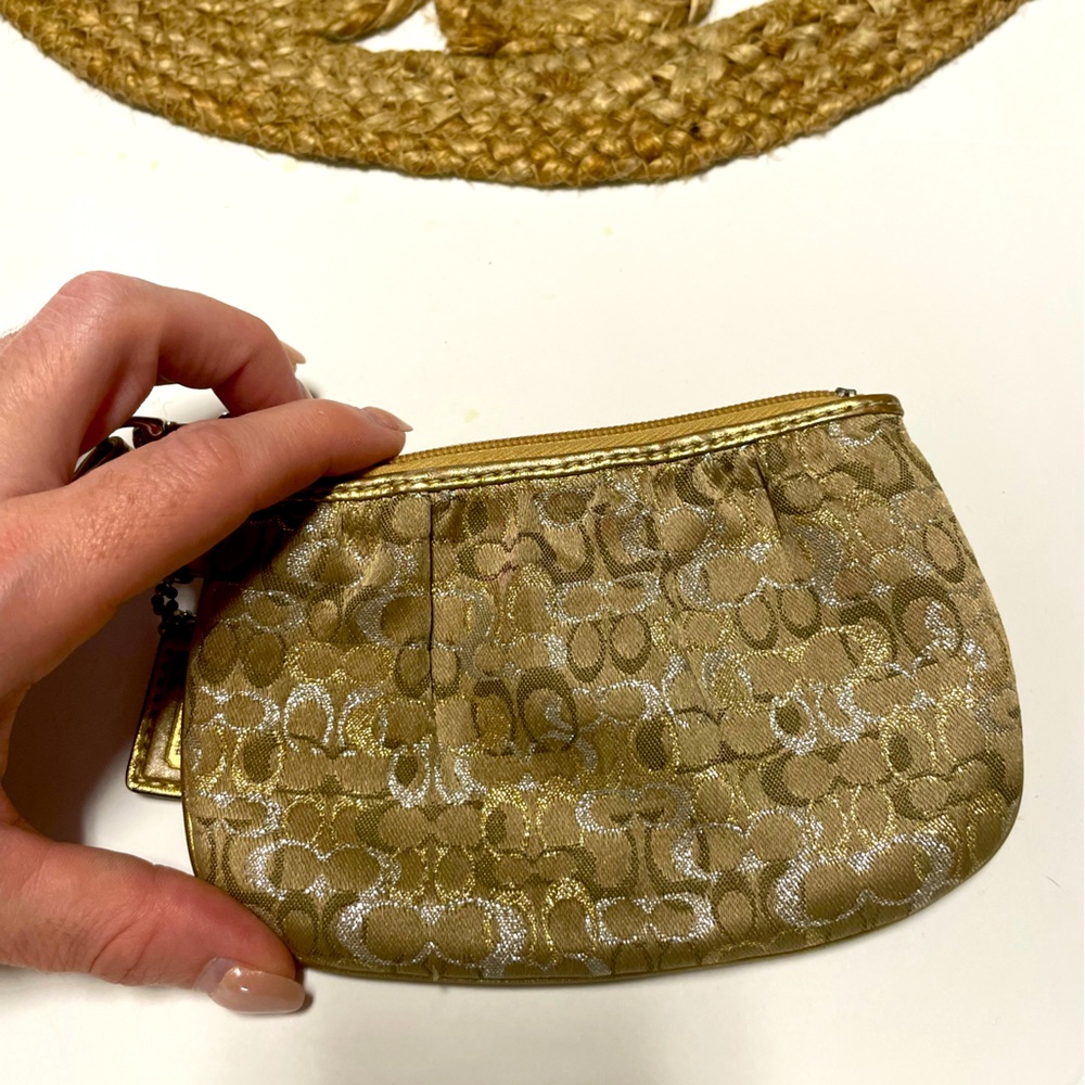 Coach Vintage Metallic silver and gold tan wristlet